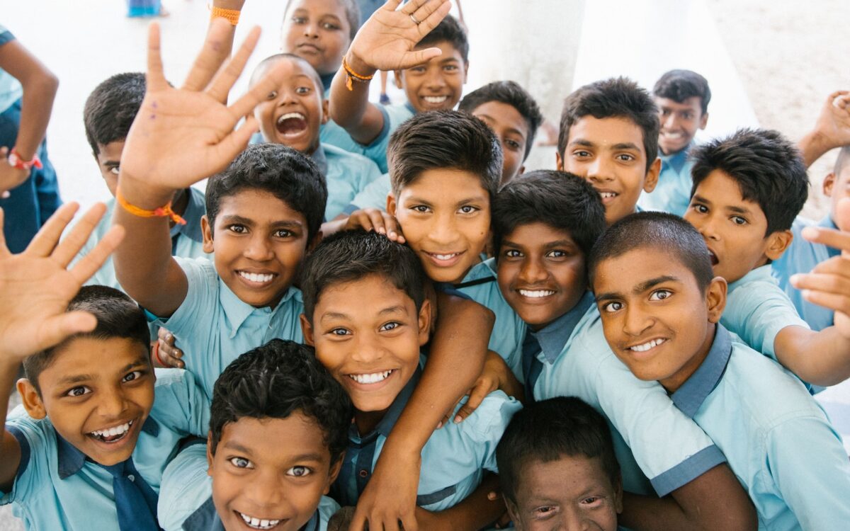 group of children taking picture